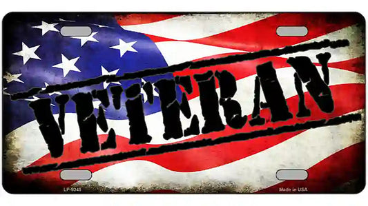 Veteran American Flag Metal Novelty License Plate
