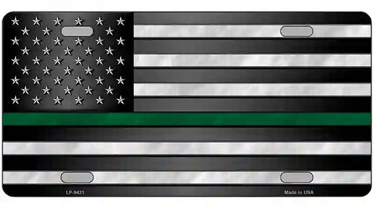 American Flag Thin Green Line Novelty Metal License Plate