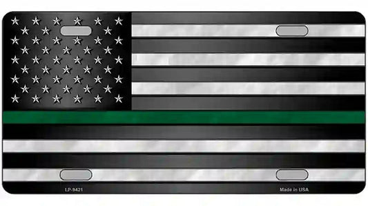 American Flag Thin Green Line Novelty Metal License Plate