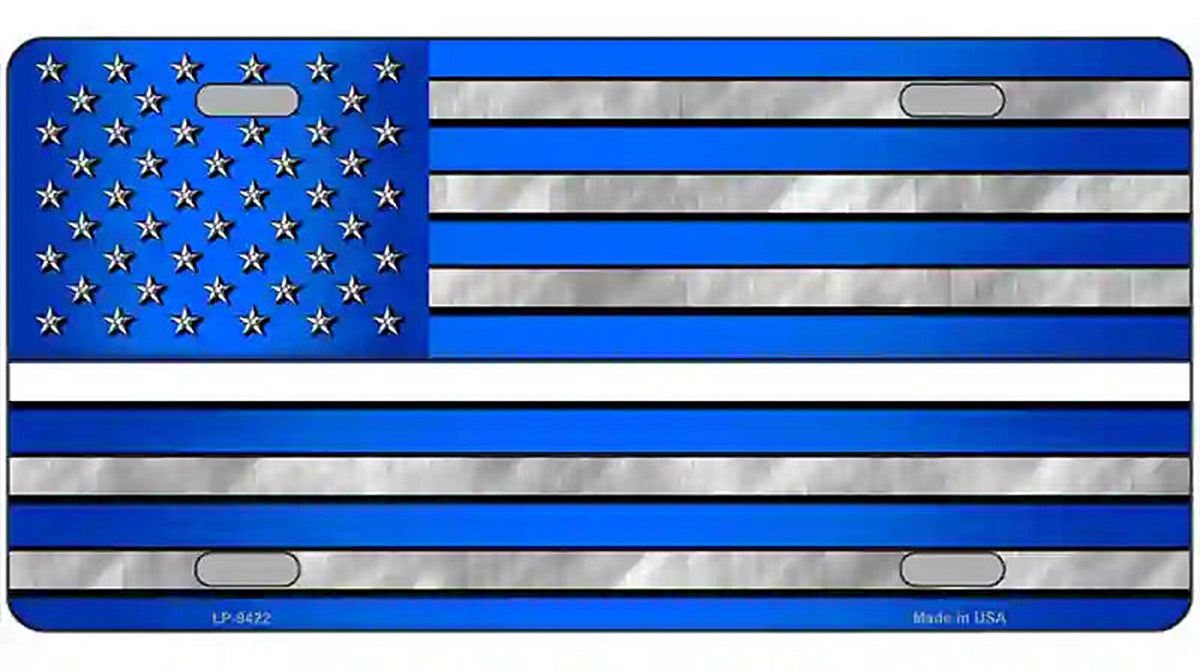 Blue American Flag Thin White Line Novelty Metal License Plate