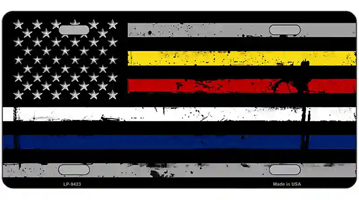 American Flag Police / Fire / EMS Novelty Metal License Plate
