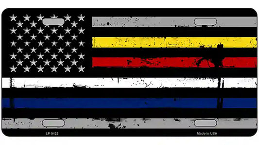American Flag Police / Fire / EMS Novelty Metal License Plate