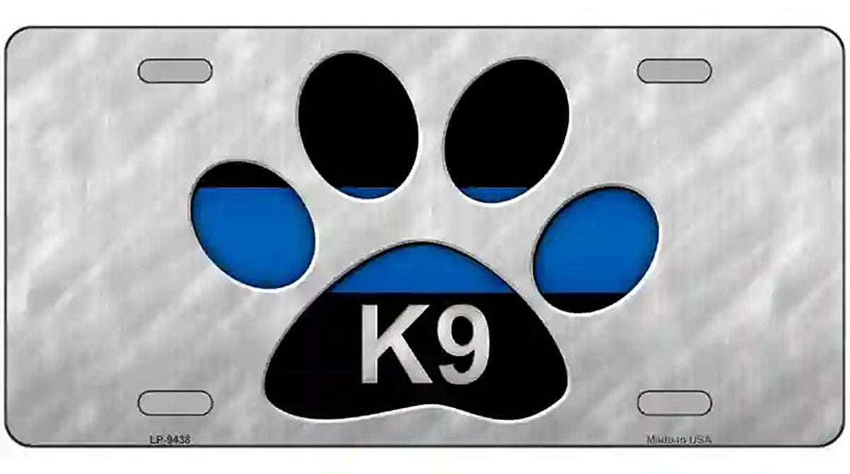 Thin Blue Line Paw K-9 Metal Novelty License Plate