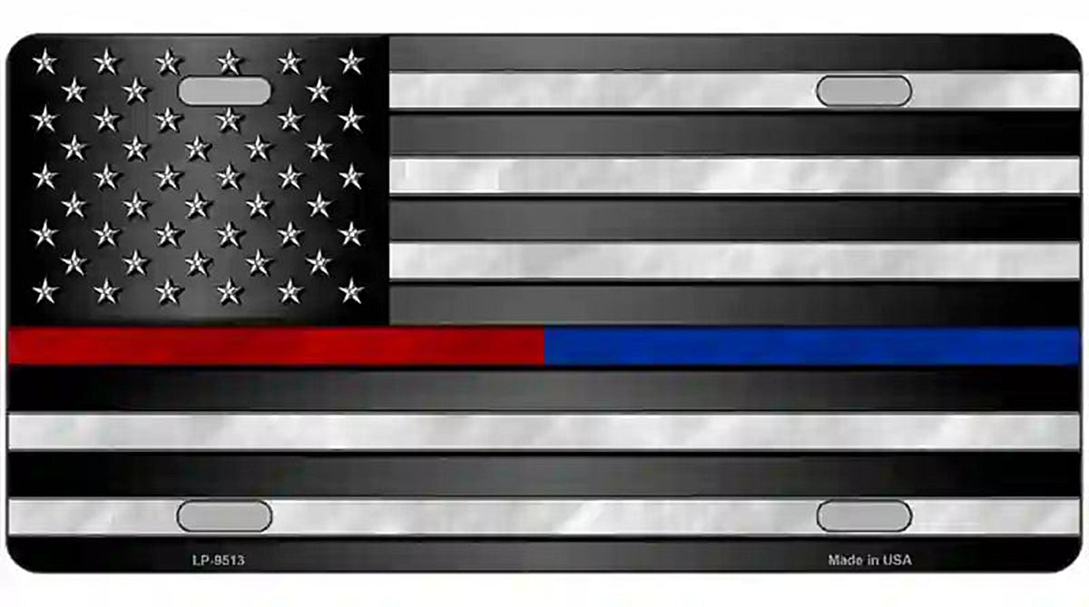 American Flag Police / Fire Novelty Metal License Plate