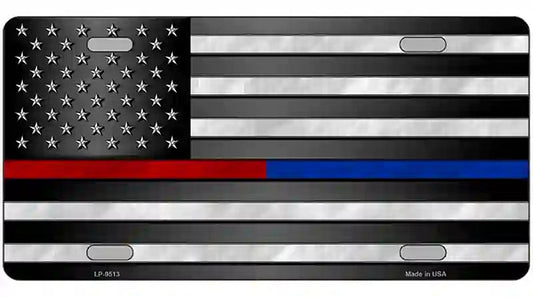 American Flag Police / Fire Novelty Metal License Plate