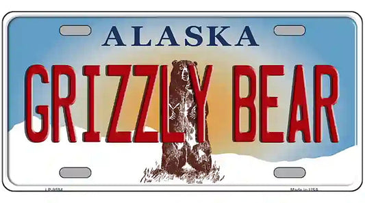 Grizzly Bear Alaska State Novelty Metal License Plate