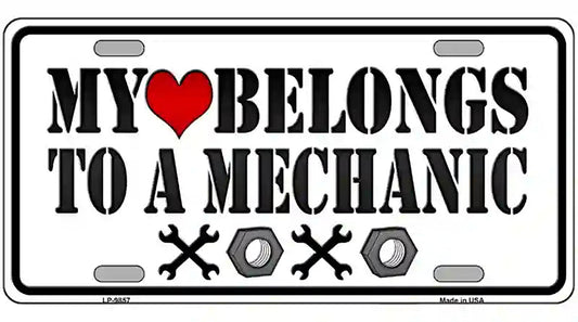 Heart Belongs To Mechanic Novelty Metal License Plate
