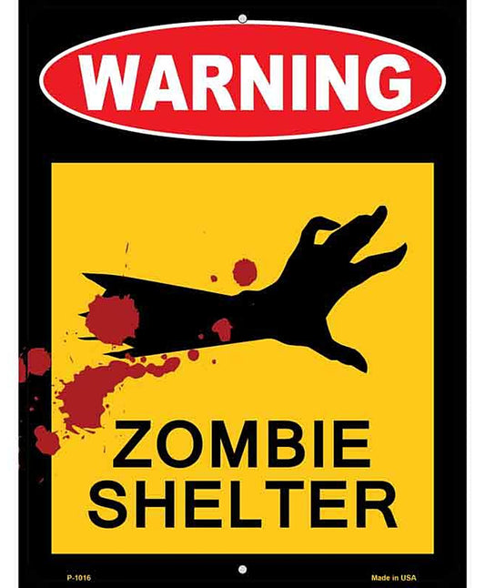 Zombie Shelter Metal Novelty Parking Sign