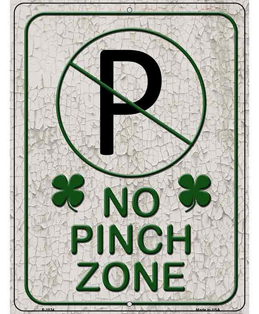 No Pinch Zone White Metal Novelty Parking Sign