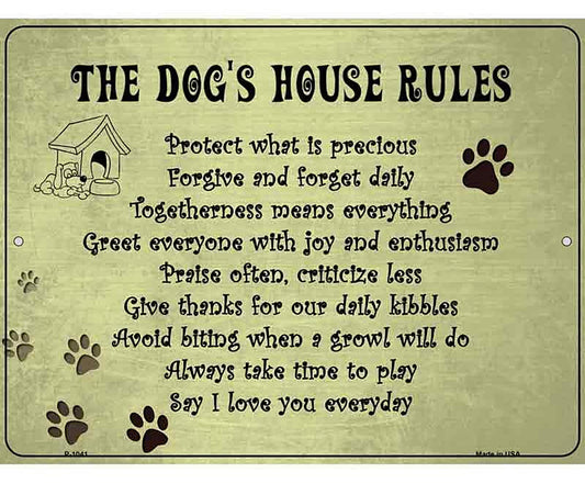 Dog House Rules Metal Novelty Parking Sign