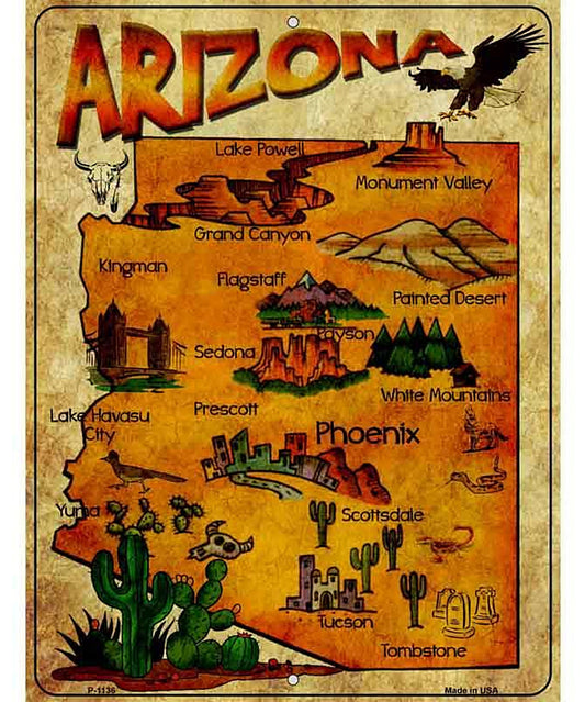 Arizona Map Metal Novelty Parking Sign