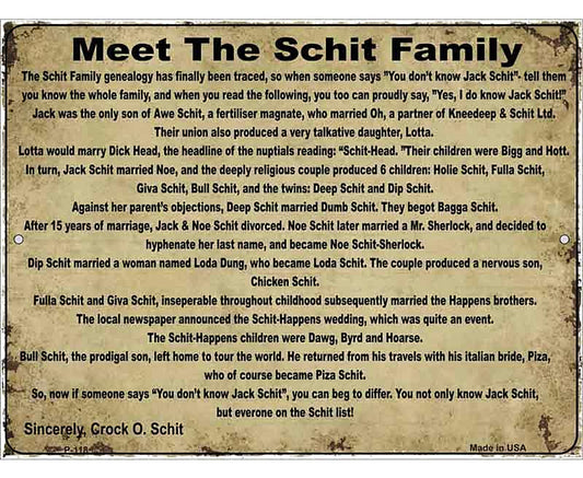 Meet The Schit Family Metal Novelty Parking Sign