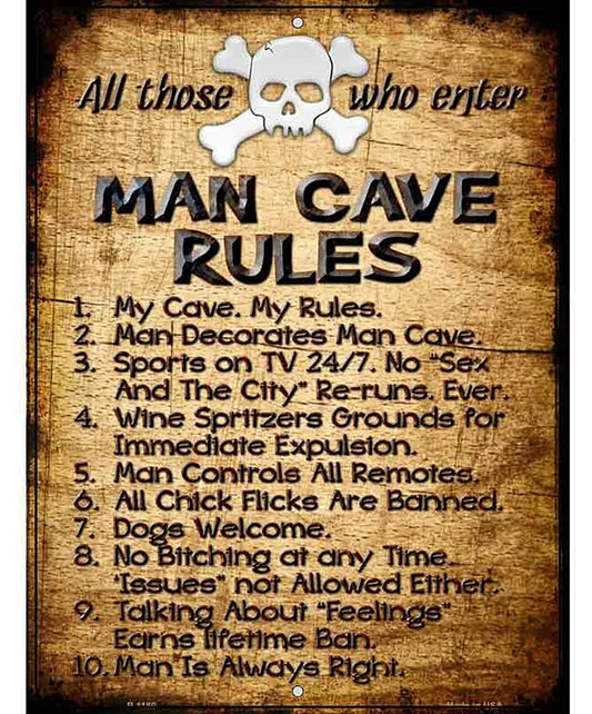 Man Cave Rules Metal Novelty Parking Sign