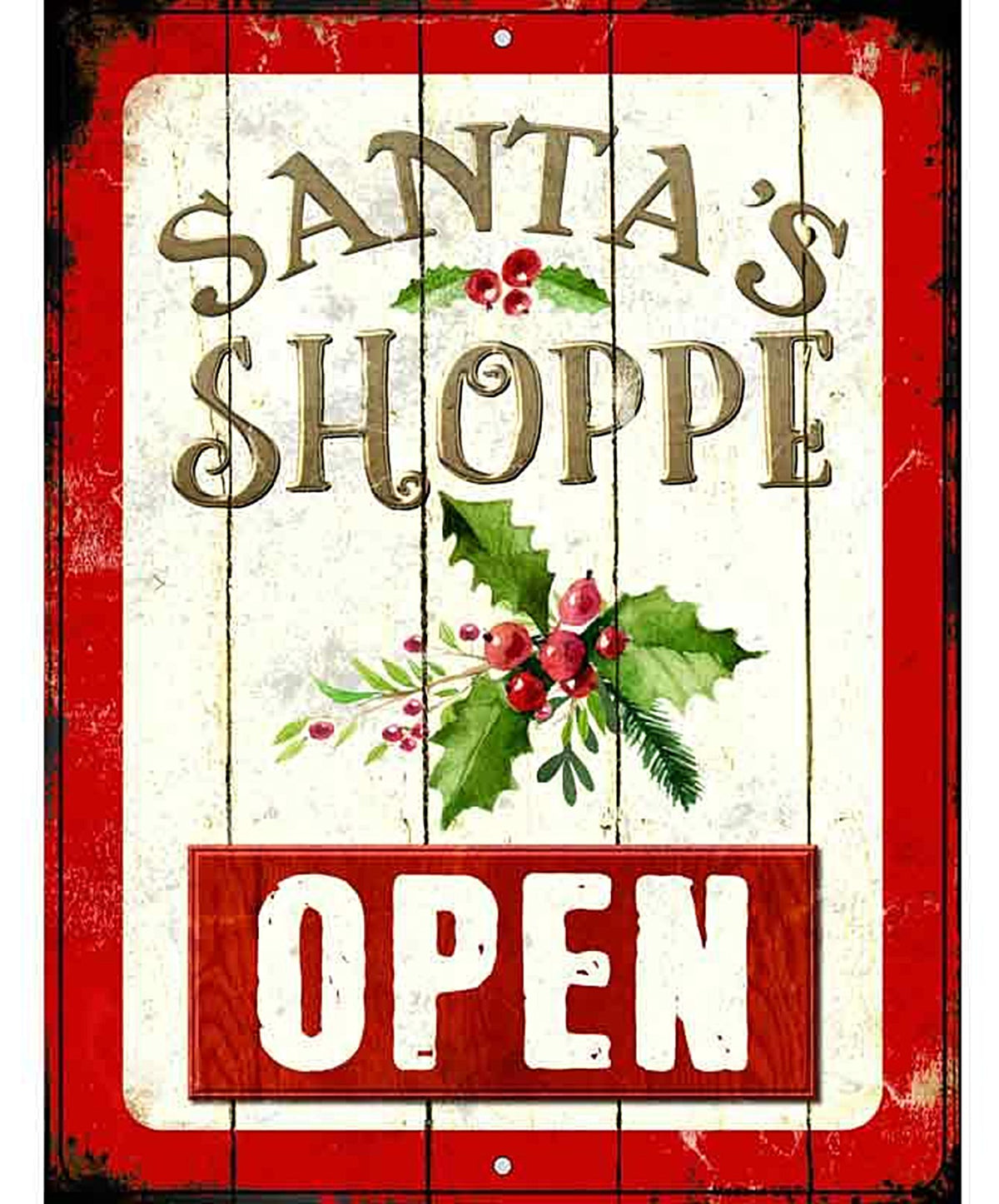 Santas Shop Open Metal Novelty Parking Sign