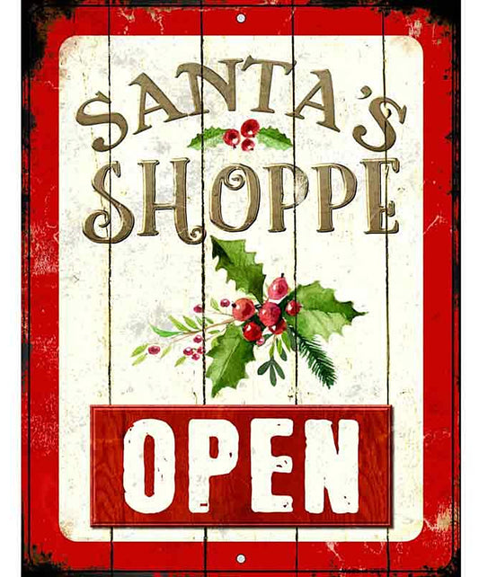 Santas Shop Open Metal Novelty Parking Sign