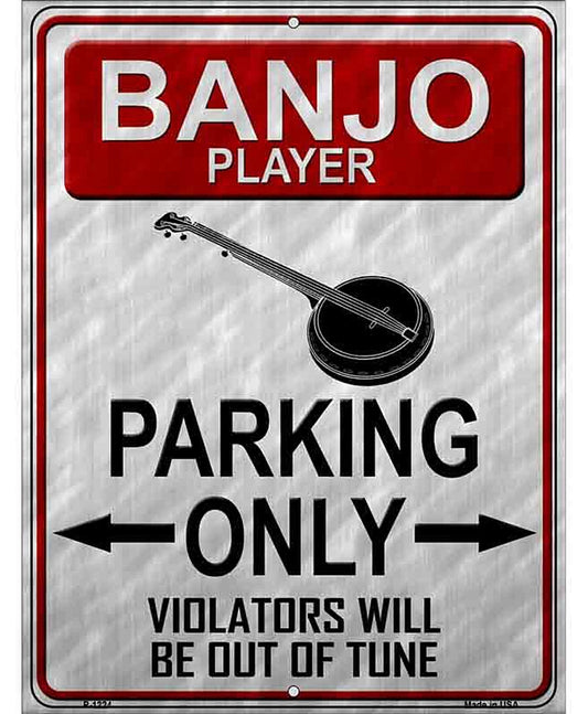 Banjo Player Parking Metal Novelty Parking Sign