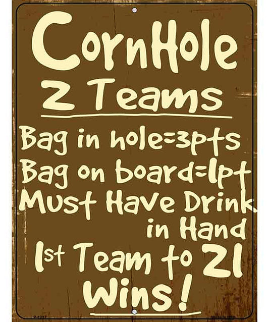 Cornhole Rules Metal Novelty Parking Sign