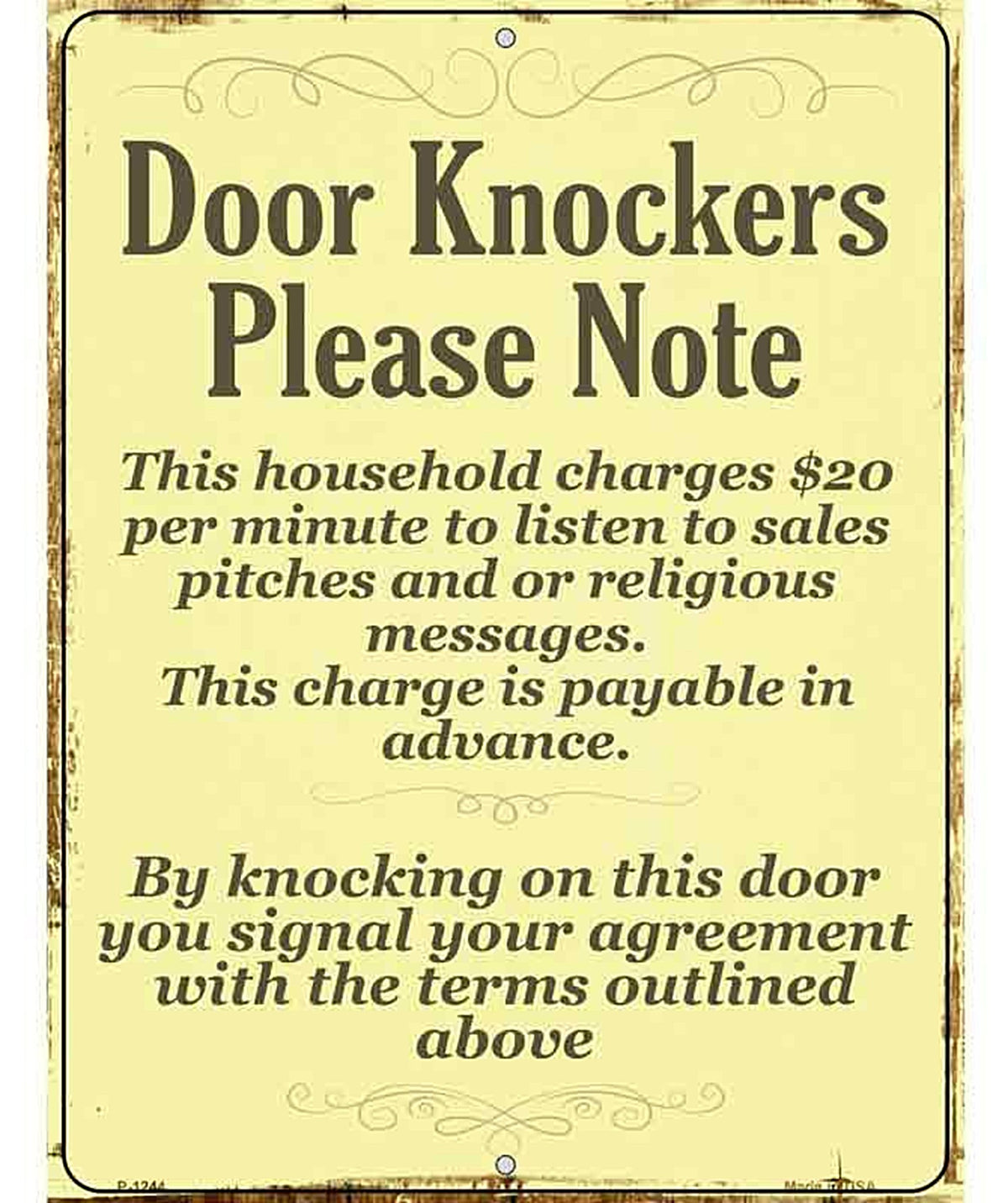 Door Knockers Metal Novelty Parking Sign