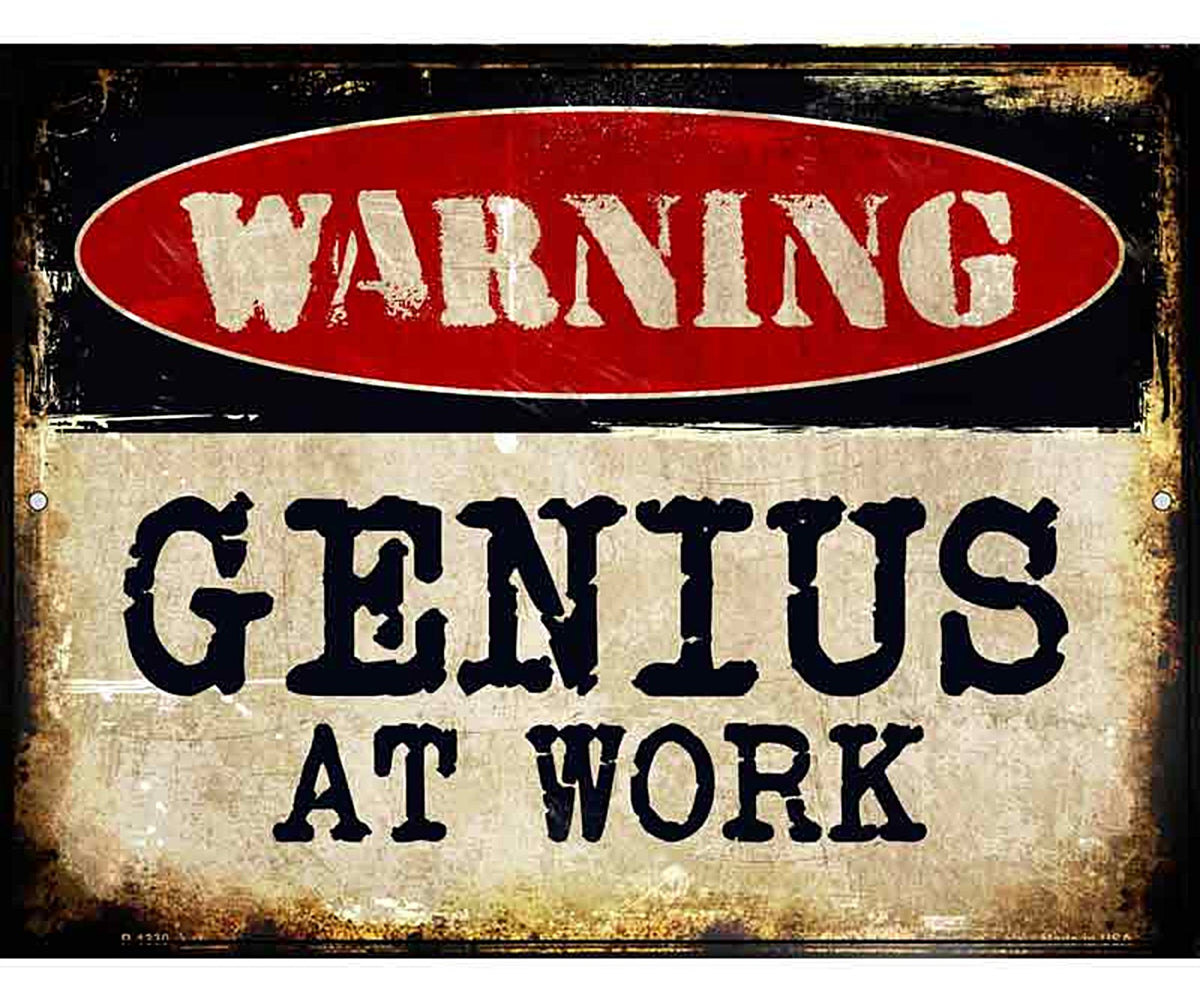 Genius At Work  Metal Novelty Parking Sign