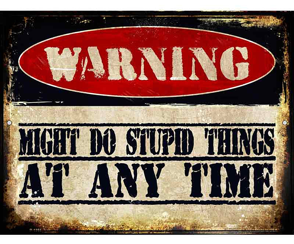 Stupid Things Any Time Metal Novelty Parking Sign