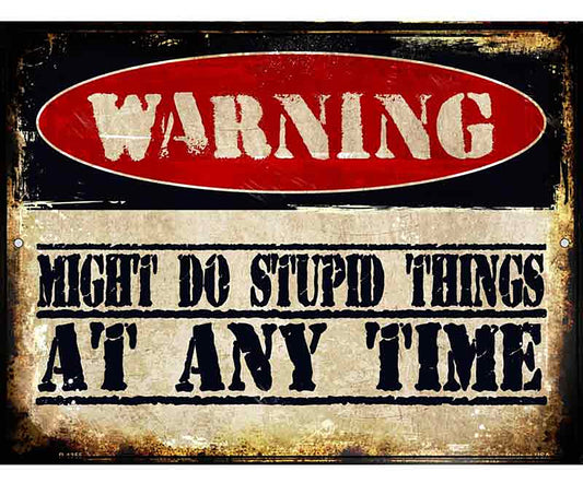 Stupid Things Any Time Metal Novelty Parking Sign