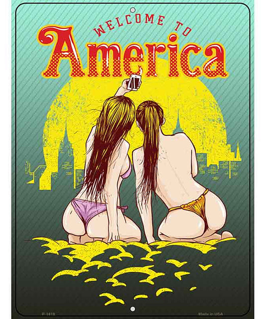 Welcome To America Metal Novelty Parking Sign