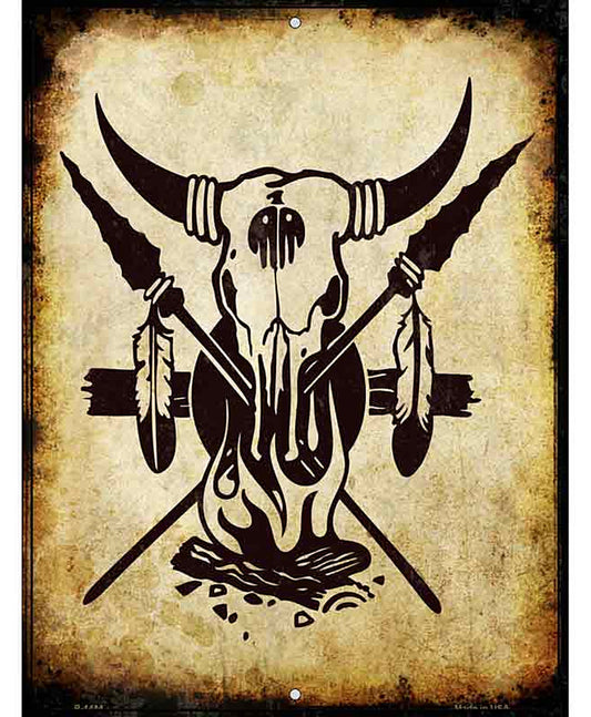 Burning Skull Metal Novelty Parking Sign