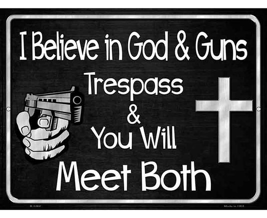 God And Guns Metal Novelty Parking Sign