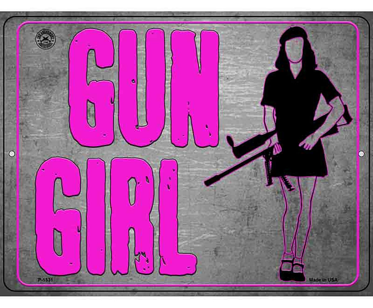 Gun Girl Metal Novelty Parking Sign