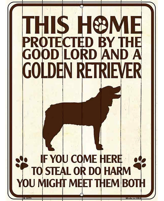 Golden Retriever Protected Metal Novelty Parking Sign