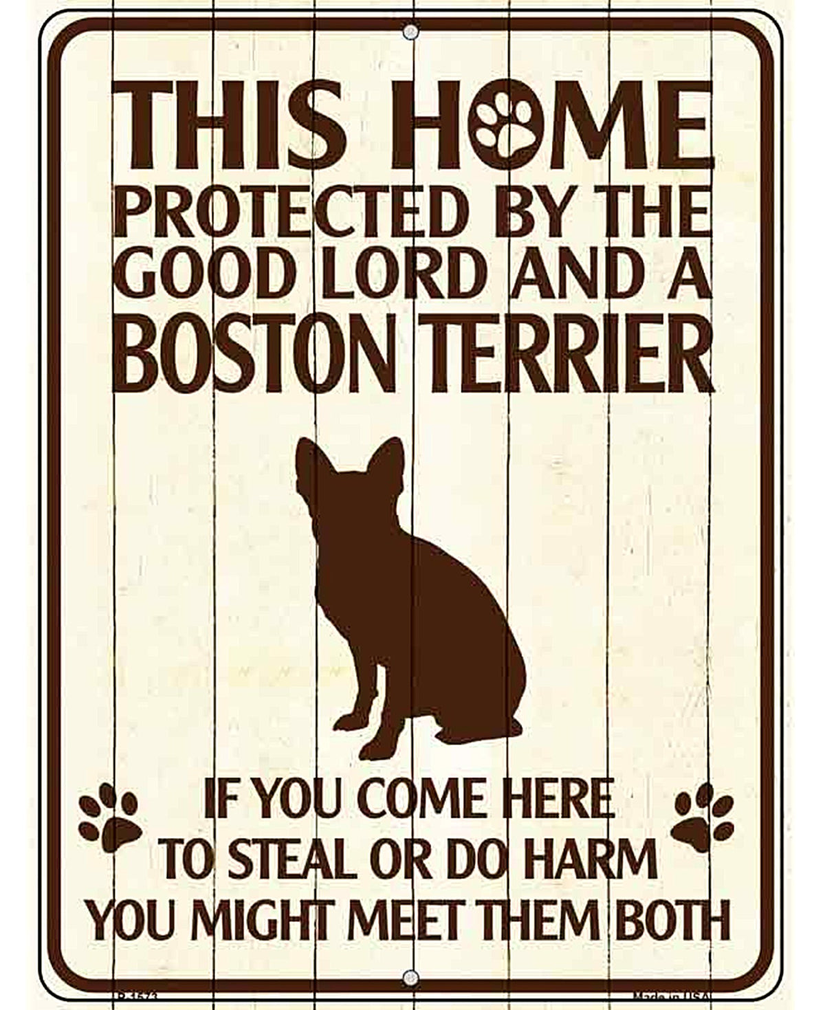 Boston Terrier Protected Metal Novelty Parking Sign