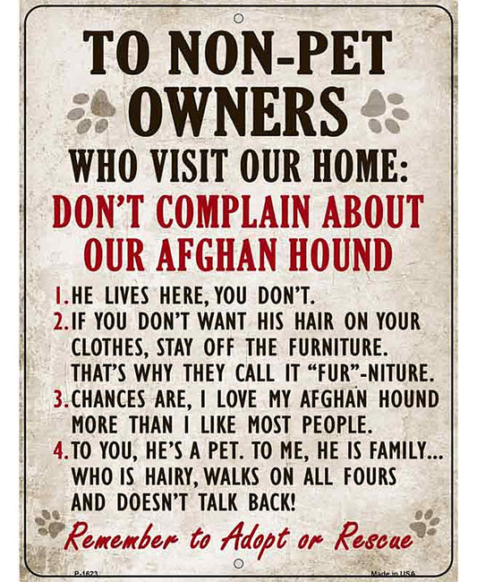Non-Pet Owners Afghan Hound Parking Sign Metal Novelty