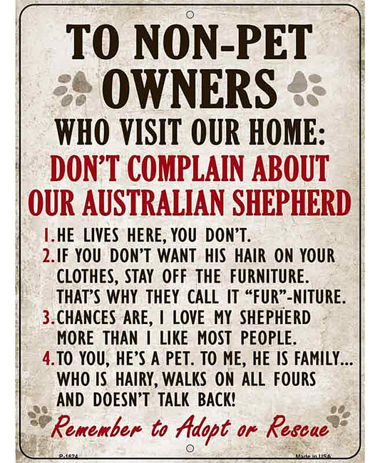 Non-Pet Owners Australian Shepherd Parking Sign Metal Novelty