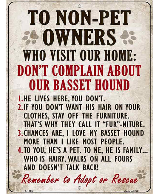 Non-Pet Owners Basset Hound Parking Sign Metal Novelty