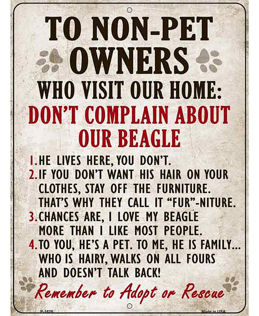 Non-Pet Owners Beagle Parking Sign Metal Novelty