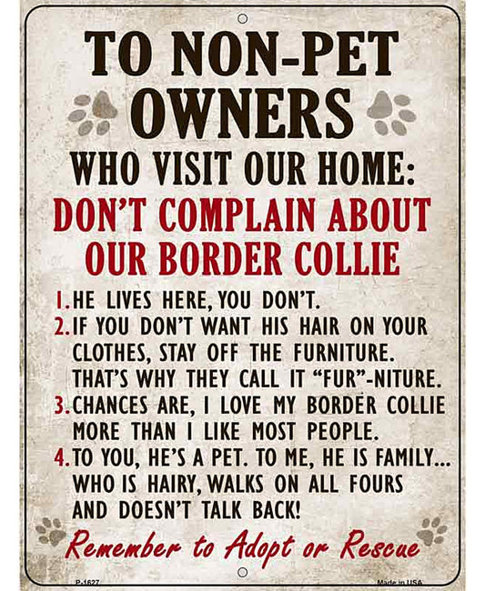 Non-Pet Owners Border Collie Parking Sign Metal Novelty