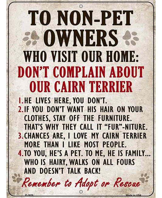 Non-Pet Owners Cairn Terrier Parking Sign Metal Novelty