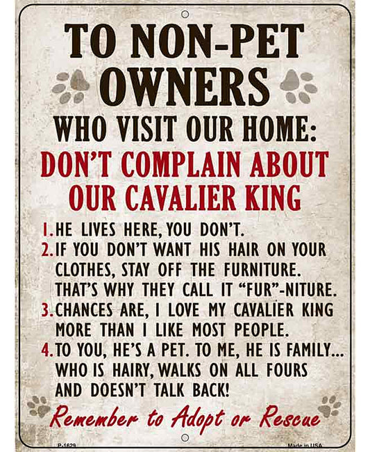 Non-Pet Owners Cavalier King Parking Sign Metal Novelty