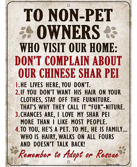 Non-Pet Owners Chinese Shar Pei Parking Sign Metal Novelty