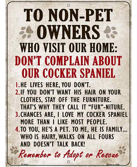 Non-Pet Owners Cocker Spaniel Parking Sign Metal Novelty