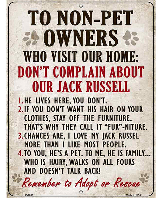 Non-Pet Owners Jack Russell Parking Sign Metal Novelty