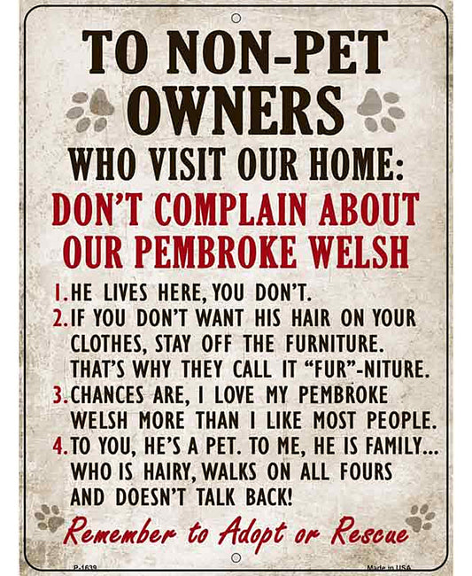 Non-Pet Owners Pembroke Welsh Parking Sign Metal Novelty