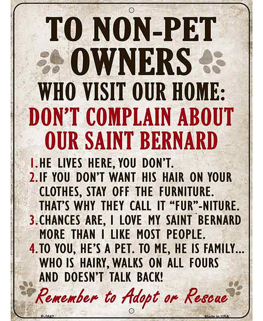 Non-Pet Owners Saint Bernard Parking Sign Metal Novelty