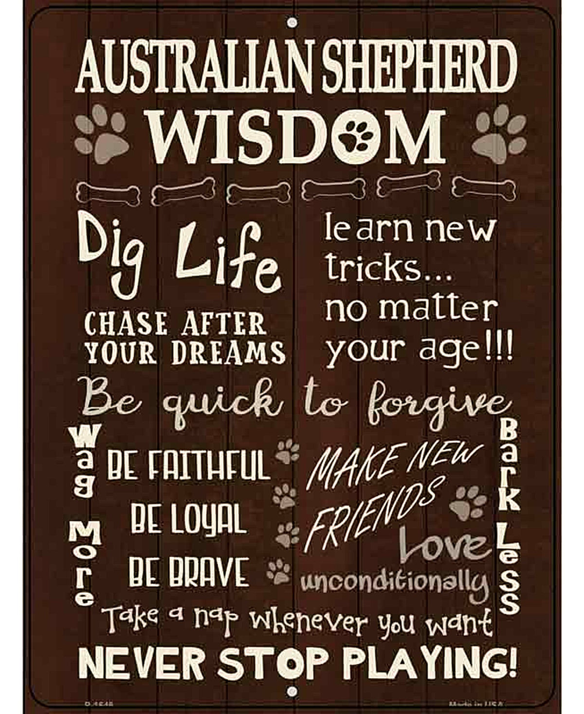 Australian Shepherd Hound Wisdom Metal Novelty Parking Sign