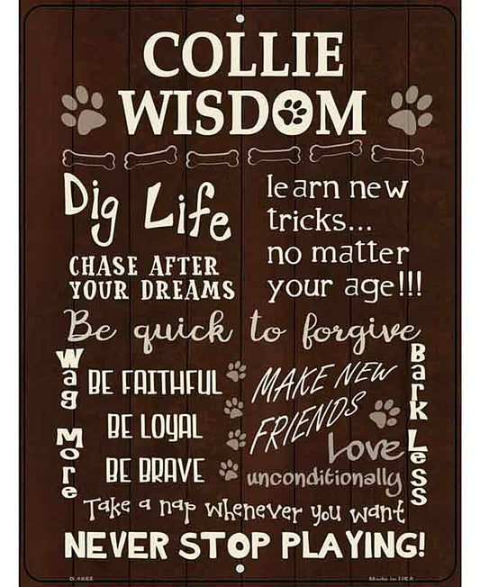 Collie Wisdom Metal Novelty Parking Sign