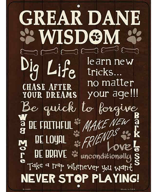 Great Dane Wisdom Metal Novelty Parking Sign