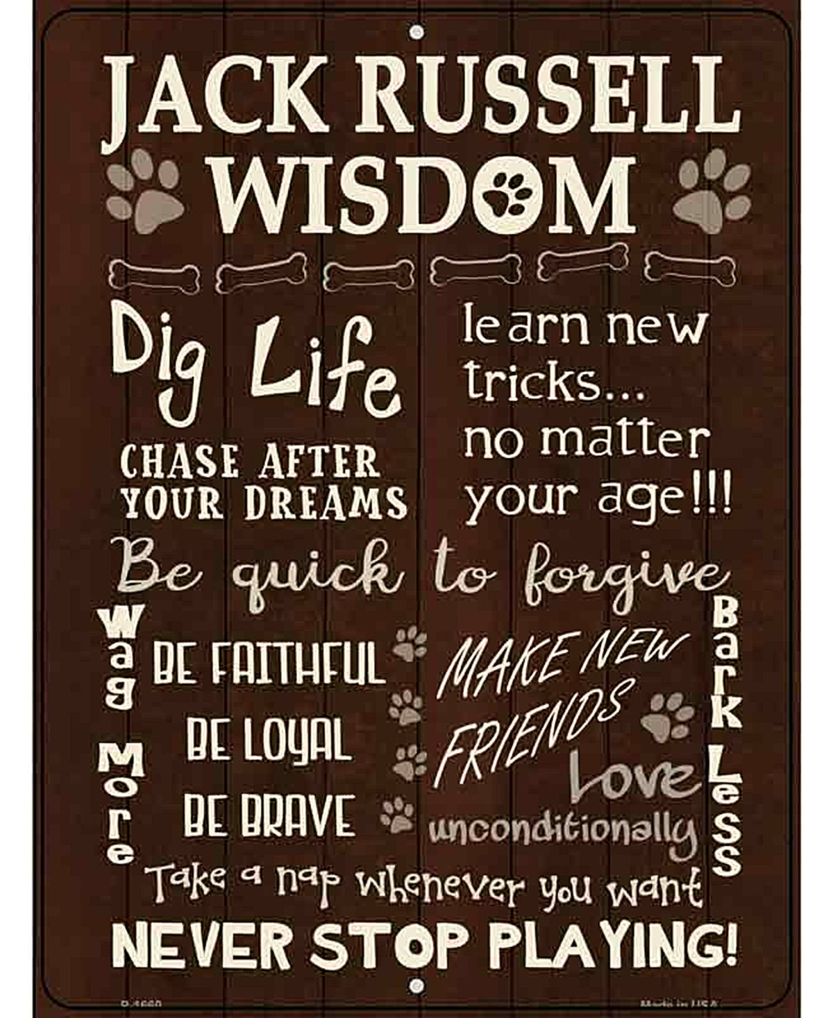 Jack Russell Wisdom Parking Sign Metal Novelty