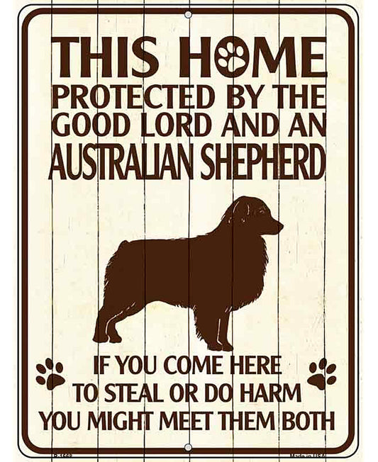 This Home Protected By An Australian Shepherd Parking Sign Metal Novelty