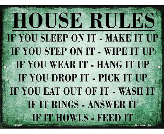 House Rules Metal Novelty Parking Sign