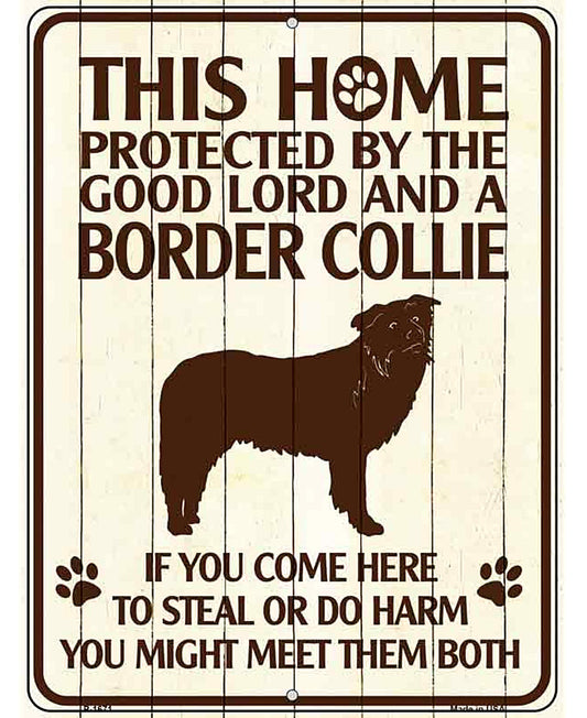 This Home Protected By A Border Collie Parking Sign Metal Novelty